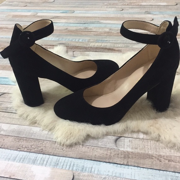 Marc Fisher Shoes - Marc Fisher Black Suede Ankle Strap Heels, 5.5